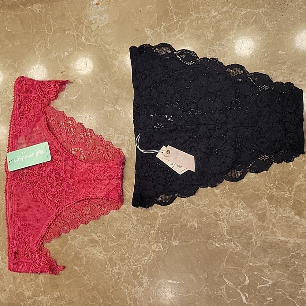 Elegant Lace Panties Set - Pink and Black,  Set of 2